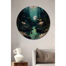 Teona Ahşap Beyaz Zambaklar Orman Bahçesi Yağlı Boya Görünümlü Ahşap Dekoratif Tablo Yuvarlak Tablo