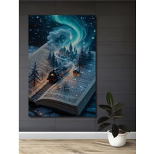 Teona Ahşap Masal Diyarı Tren Yolculuğu Sulu Boya Görünümlü Ahşap Tablo Dikdörtgen Tablo