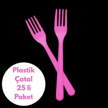 Deniz Parti Pembe Renkli Plastik Çatal 25 Li Paket