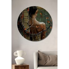 Teona Ahşap Gızemlı Kadın Yağlı Boya Görünümlü Ahşap Dekoratif Tablo Yuvarlak Tablo