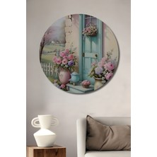 Teona Ahşap Romantik Evin Bahar Çiçekleri Sulu Boya Görünümlü Dekoratif Ahşap Tablo Yuvarlak Tablo