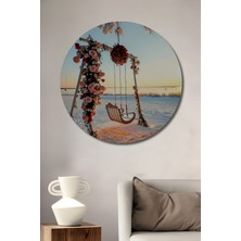 Teona Ahşap Kışın Salıncakta Yağlı Boya Görünümlü Ahşap Dekoratif Tablo Yuvarlak Tablo