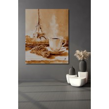 Teona Ahşap Eyfel Kulesi Kahve Kruvasan Sulu Boya Görünümlü Ahşap Dekoratif Tablo Dikdörtgen Tablo