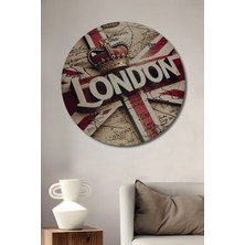 Teona Ahşap Ahşap Tablo Ingiliz Bayrağı Üzerinde Londra Yazılı Retro Harita Yağlı Boya Görünümlü Sanat Eseri