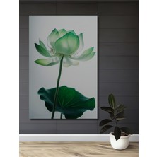 Teona Ahşap Yeşil Narin Lotus Çiçeği Sulu Boya Görünümlü Ahşap Dekoratif Tablo Dikdörtgen Tablo