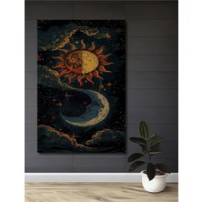 Teona Ahşap Güneş Ay Gece Yağlı Boya Görünümlü Ahşap Dekoratif Tablo Dikdörtgen Tablo