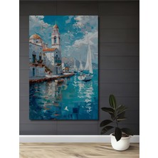 Teona Ahşap Akdeniz Sahili Yağlı Boya Görünümlü Ahşap Dekoratif Tablo Dikdörtgen Tablo