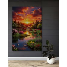 Teona Ahşap Gün Batımı Manzaralı Sulu Boya Görünümlü Yağlı Boya Sanat Dekoratif Ahşap Tablo Dikdörtgen Tablo