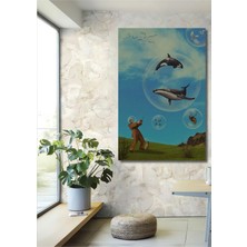 Teona Ahşap Balonlar Içinde Yağlı Boya Görünümlü Ahşap Dekoratif Tablo Dikdörtgen Tablo