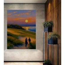 Teona Ahşap Gün Batımı Aşkı Yağlı Boya Görünümlü Dekoratif Ahşap Tablo Dikdörtgen Tablo