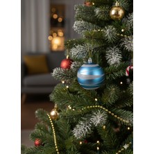 Dodomar 2 Adet Yılbaşı Ağacı Top Süsü (10 cm) - Açık Mavi Parlak ve Gümüş Sim Şeritli Modern Yılbaşı Dekorasyonu Pvc Kutulu Set