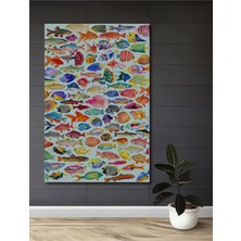 Teona Ahşap Renkli Balıklar Sulu Boya Görünümlü Ahşap Dekoratif Tablo Dikdörtgen Tablo