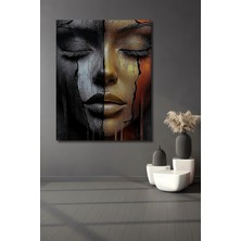 Teona Ahşap Siyah Beyaz Yağlı Boya Görünümlü Modern Sanat Kadın Portresi Ahşap Dekoratif Tablo Dikdörtgen Tablo