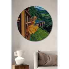 Teona Ahşap Rüzgarda Uçuşan Kız Yağlı Boya Görünümlü Ahşap Dekoratif Tablo Yuvarlak Tablo