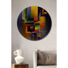 Teona Ahşap Soyut Geometri Yağlı Boya Görünümlü Ahşap Dekoratif Tablo Yuvarlak Tablo