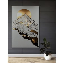 Teona Ahşap Altın Güneş Dağ Manzarası Yağlı Boya Görünümlü Modern Sanat Ahşap Dekoratif Tablo Dikdörtgen Tablo