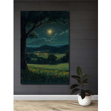 Teona Ahşap Ay Işığında Çiçek Tarlası Sulu Boya Görünümlü Modern Sanat Ahşap Dekoratif Tablo Dikdörtgen Tablo