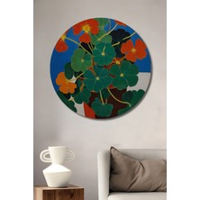 Teona Ahşap Turuncu Kapalı Vazo Çiçekleri Yağlı Boya Görünümlü Dekoratif Ahşap Tablo Yuvarlak Tablo