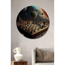 Teona Ahşap Uzay Satrancı Yağlı Boya Görünümlü Ahşap Dekoratif Tablo Yuvarlak Tablo