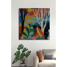 Teona Ahşap Modern Sanat Ahşap Dekoratif Tablo Renkli Orman Manzarası Yağlı Boya Görünümlü Dikdörtgen Tablo