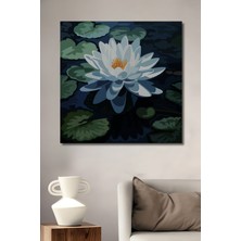 Teona Ahşap Beyaz Nilüfer Sulu Boya Görünümlü Ahşap Dekoratif Tablo Dikdörtgen Tablo