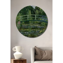 Teona Ahşap Claude Monet Nilüferler Yağlı Boya Görünümlü Dekoratif Ahşap Tablo Yuvarlak Tablo