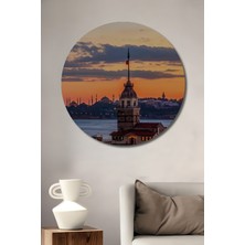 Teona Ahşap Istanbul Manzarası Ahşap Dekoratif Tablo Yağlı Boya Görünümlü Yuvarlak Tablo