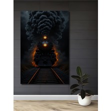 Teona Ahşap Korku Treni Yağlı Boya Görünümlü Dekoratif Ahşap Tablo Dikdörtgen Tablo