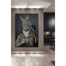 Teona Ahşap Asil Zebra Yağlı Boya Görünümlü Ahşap Dekoratif Tablo Dikdörtgen Tablo