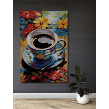 Teona Ahşap Bahar Çiçekli Kahve Fincanı Sulu Boya Görünümlü Dekoratif Ahşap Tablo Dikdörtgen Tablo