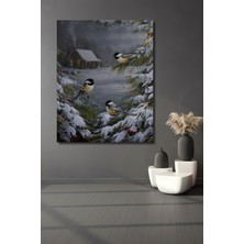 Teona Ahşap Kış Ormanı Kuşları Yağlı Boya Görünümlü Ahşap Dekoratif Tablo Dikdörtgen Tablo