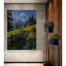 Teona Ahşap Alp Manzarası Yağlı Boya Görünümlü Ahşap Dekoratif Tablo Dikdörtgen Tablo