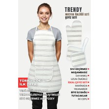 Trendy 3lü Set Sıvı Su Geçirmez Mutfak Önlüğü Isıya Dayanıklı Fırın Eldiveni ve Tutacak Çeyiz Seti