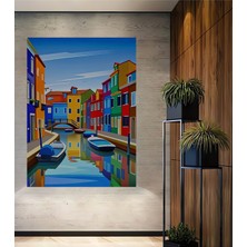 Teona Ahşap Canal Manzaralı Modern Sanat Sulu Boya Görünümlü Ahşap Dekoratif Tablo Dikdörtgen Tablo