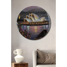 Teona Ahşap Sydney Opera Binası ve Piyano Yağlı Boya Görünümlü Ahşap Dekoratif Tablo Yuvarlak Tablo