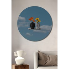 Teona Ahşap Mavi Gökyüzünde Çiçek Açan Insan Figürleri Yağlı Boya Görünümlü Ahşap Dekoratif Tablo Yuvarlak Tablo
