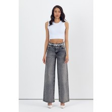 Whatsup Geniş Paça Kadın Palazzo Jean Pantolon  - Antrasit Antrasit - 30