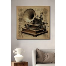 Teona Ahşap Ahşap Retro Gramofon Tablo Yağlı Boya Görünümlü Dekoratif Sanat Ahşap Tablo Dikdörtgen Tablo