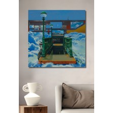 Teona Ahşap Bulutlar Arasındaki Yağlı Boya Görünümlü Metro Girişi Ahşap Dekoratif Tablo Dikdörtgen Tablo