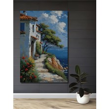 Teona Ahşap Akdeniz Esintisi Yağlı Boya Görünümlü Dekoratif Ahşap Tablo Dikdörtgen Tablo