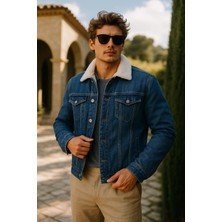 Comstar Erkek Kışlık Premium K.mavi Denim Ceket İçi Kürk Slim Fit Özellikli
