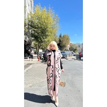 Khi-Zai Siyah Çizgi Desenli Elbiseli Hırka Takım Pudra Siyah