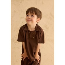 Fahhar Kids Kahverengi Çift Düğmeli Gömlek Kız Çocuk Günlük Stil Normal Kalıp