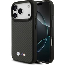 iPhone 17 Pro Uyumlu Kılıf Bmw Lisanslı M-Safeli Karbon Fiber Metal Logolu Kevlar Kapak Siyah