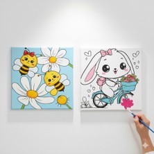 Dudu Ahşap Anaokulu İlkokul  Etkinliği 2'li Tuval Boyama Seti 20 x 20 cm Uv Baskı + 6 Akrilik Boya + 1 Fırça Model 32