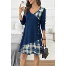 Arona Mdb Kadın Uzun Kollu V Yakalı Yün Viskon ve Desenli Süprem Elbise