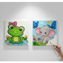 Dudu Ahşap Anaokulu İlkokul Etkinliği 2'li Tuval Boyama Seti 20 x 20 cm Uv Baskı + 6 Akrilik Boya + 1 Fırça Model 44