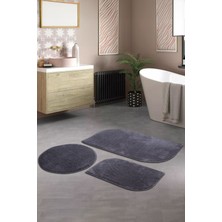 Neşeli Home Antrasit Cloudy Banyo Takımı 3'lü Dekoratif Peluş Kaymaz Taban Yıkanabilir. (60X100-40X60-60X60)