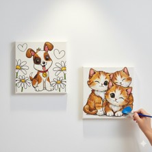 Dudu Ahşap Anaokulu İlkokul  Etkinliği 2'li Tuval Boyama Seti 20 x 20 cm Uv Baskı + 6 Akrilik Boya + 1 Fırça Model 21