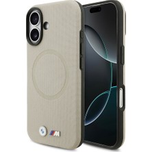 iPhone 17 Uyumlu Kılıf Bmw Lisanslı M-Safe Özellikli Metal Logolu Delikli M Dizayn Deri Kapak Gri